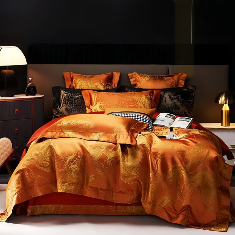 Designer duvet cover set in bold color tones – yellow, blue, red, and black with artistic detailing – LINKORI Color Muse collection