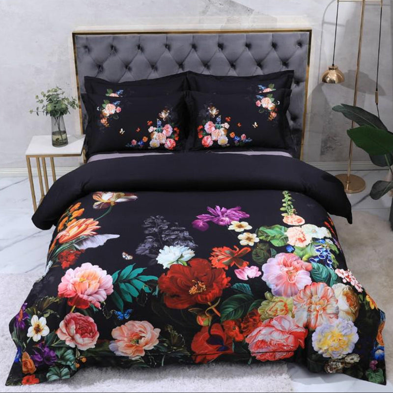 Egyptian cotton duvet cover set with floral and wildlife prints in natural tones – LINKORI nature reverie collection