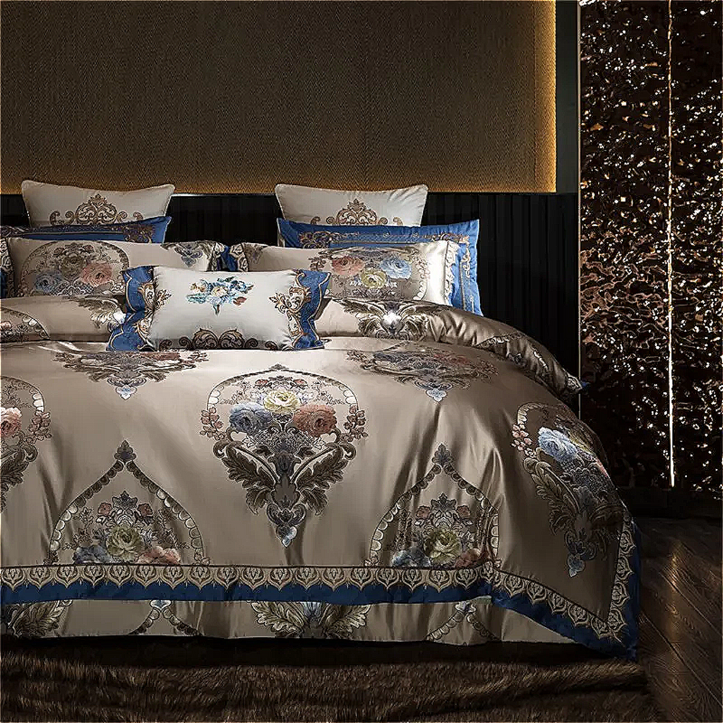 Royal baroque gold medallion duvet cover Egyptian cotton quilted bedspread luxury set
