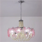 Vintage interior featuring Murano-style pink disc chandelier — pearl-beaded Art Deco statement light, retro mid-century/Regency styling | LINKORI PALACE vintage view