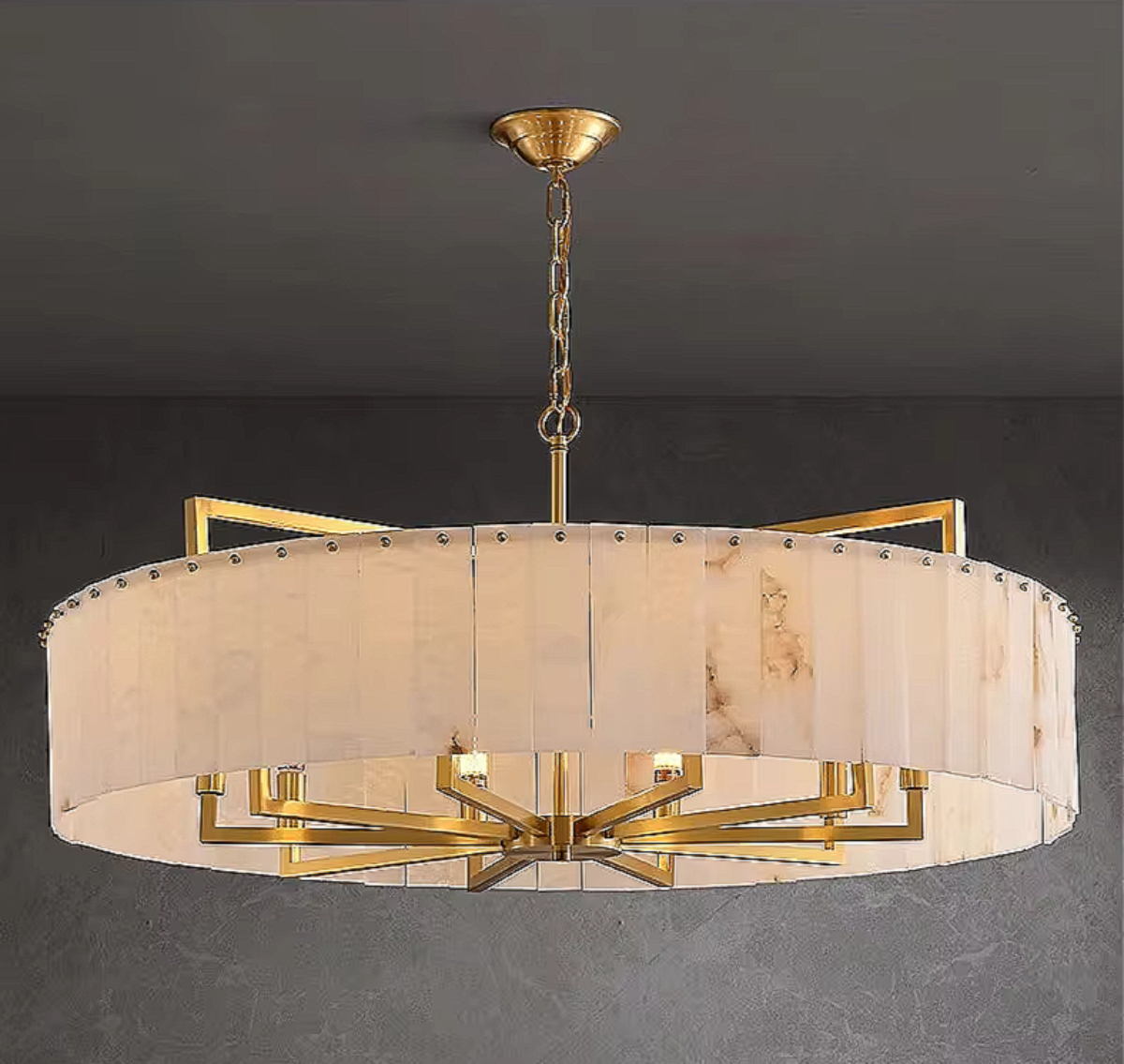 modern round alabaster chandelier in gold – statement lighting for living rooms, foyers, and luxury homes