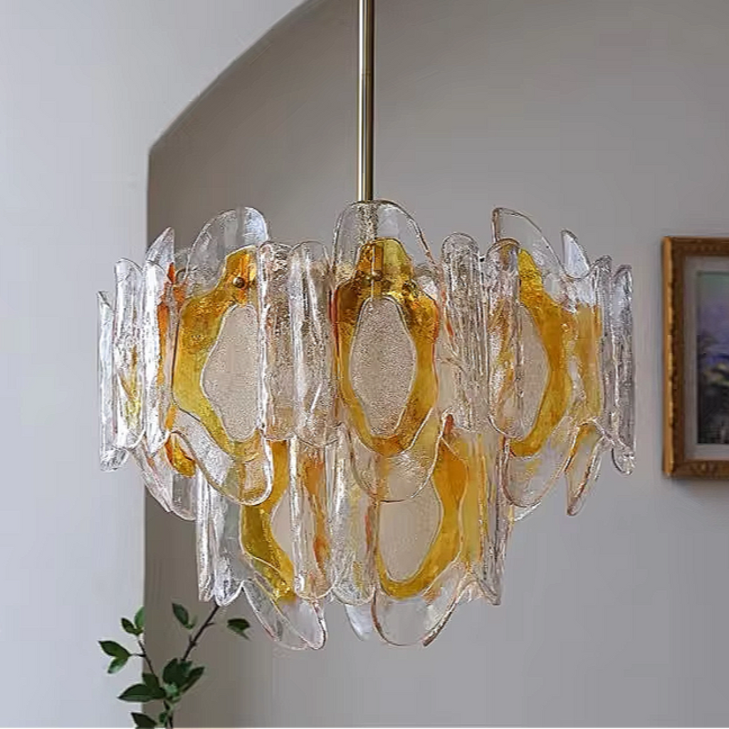 Luxury Murano Glass Chandelier – Amber Vintage Pendant Light for Contemporary Dining Rooms