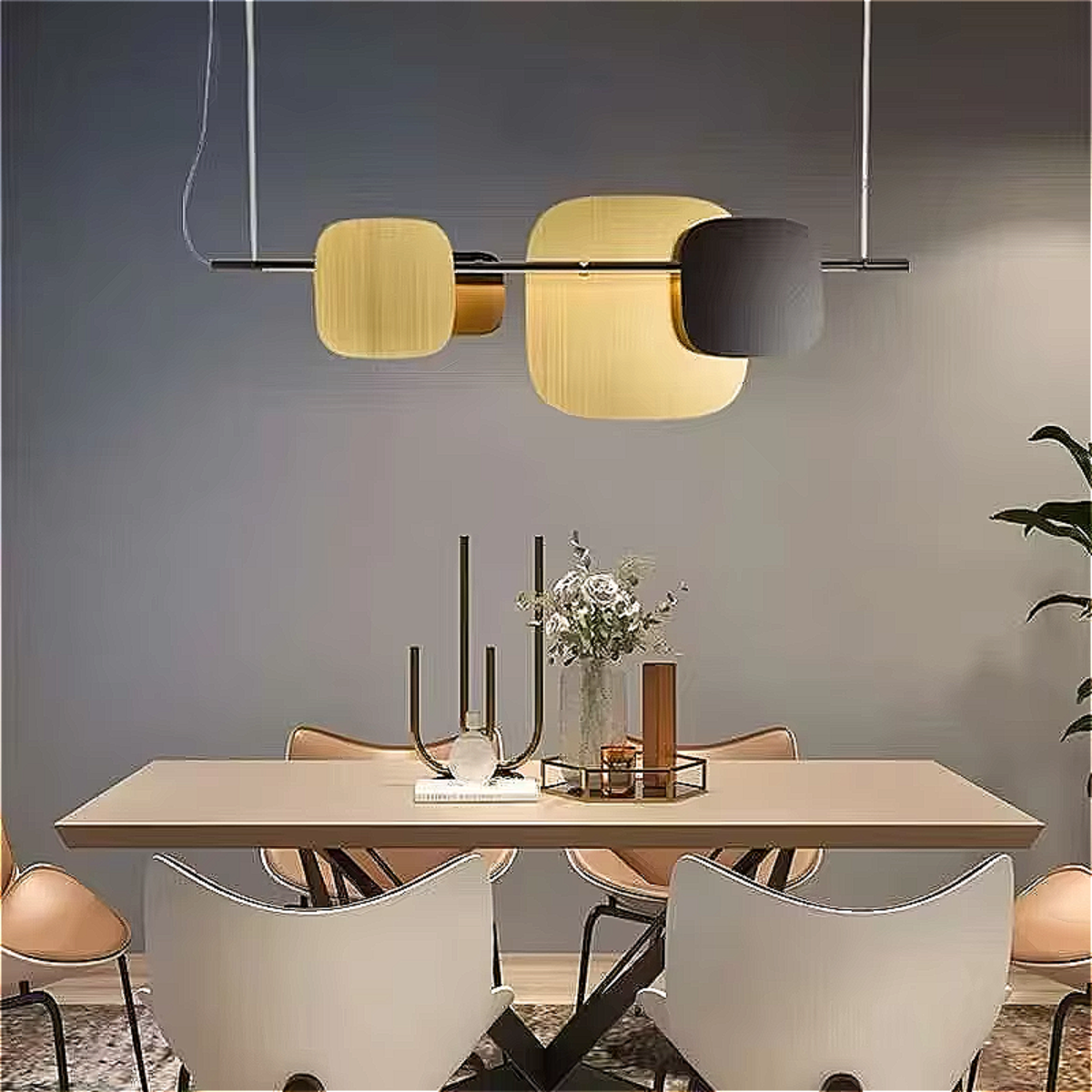Modern Black & Gold LED Chandelier – Sculptural Chandelier for Contemporary Dining Rooms