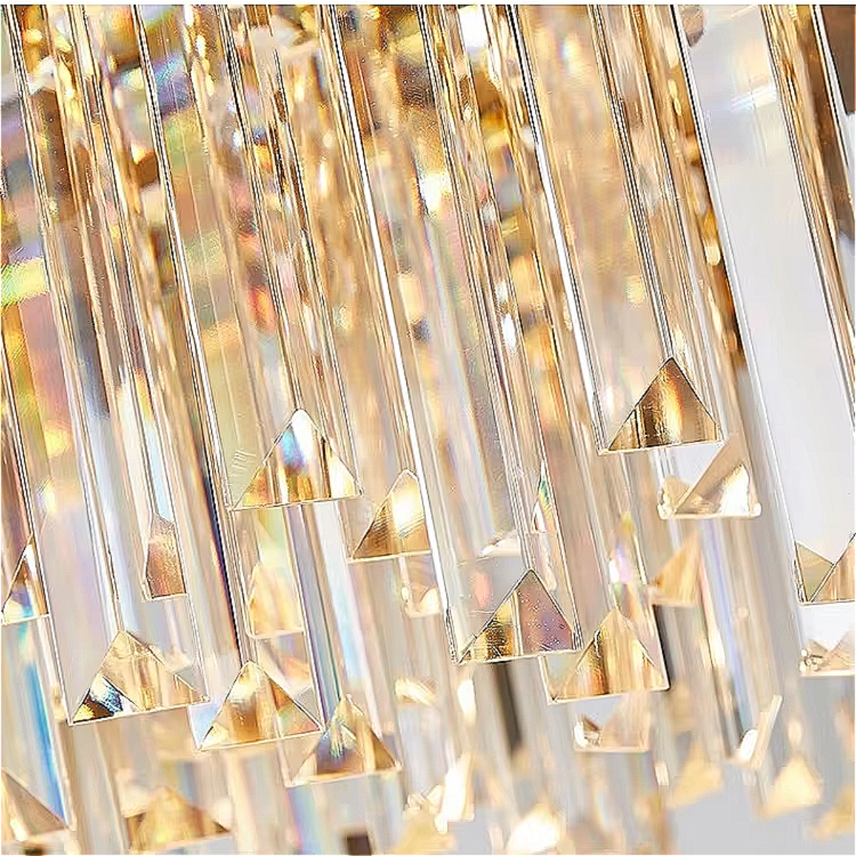 Premium Art Deco crystal pendant light fixture in master bedroom suite with geometric gold framework perfect for luxury bedroom and walk-in closet lighting