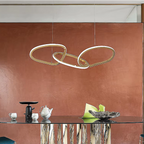 Gold LED Chandelier – Modern 3-Ring Statement Chandelier for Contemporary Dining Room and Kitchen Island