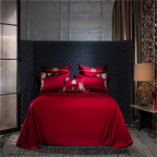 Luxury red embroidered bedding collection - premium cotton duvet set with rose floral design queen king
