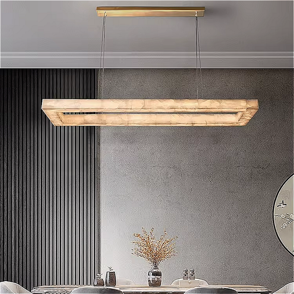 Alabaster rectangular chandelier for kitchen island and dining room, modern luxury pendant light