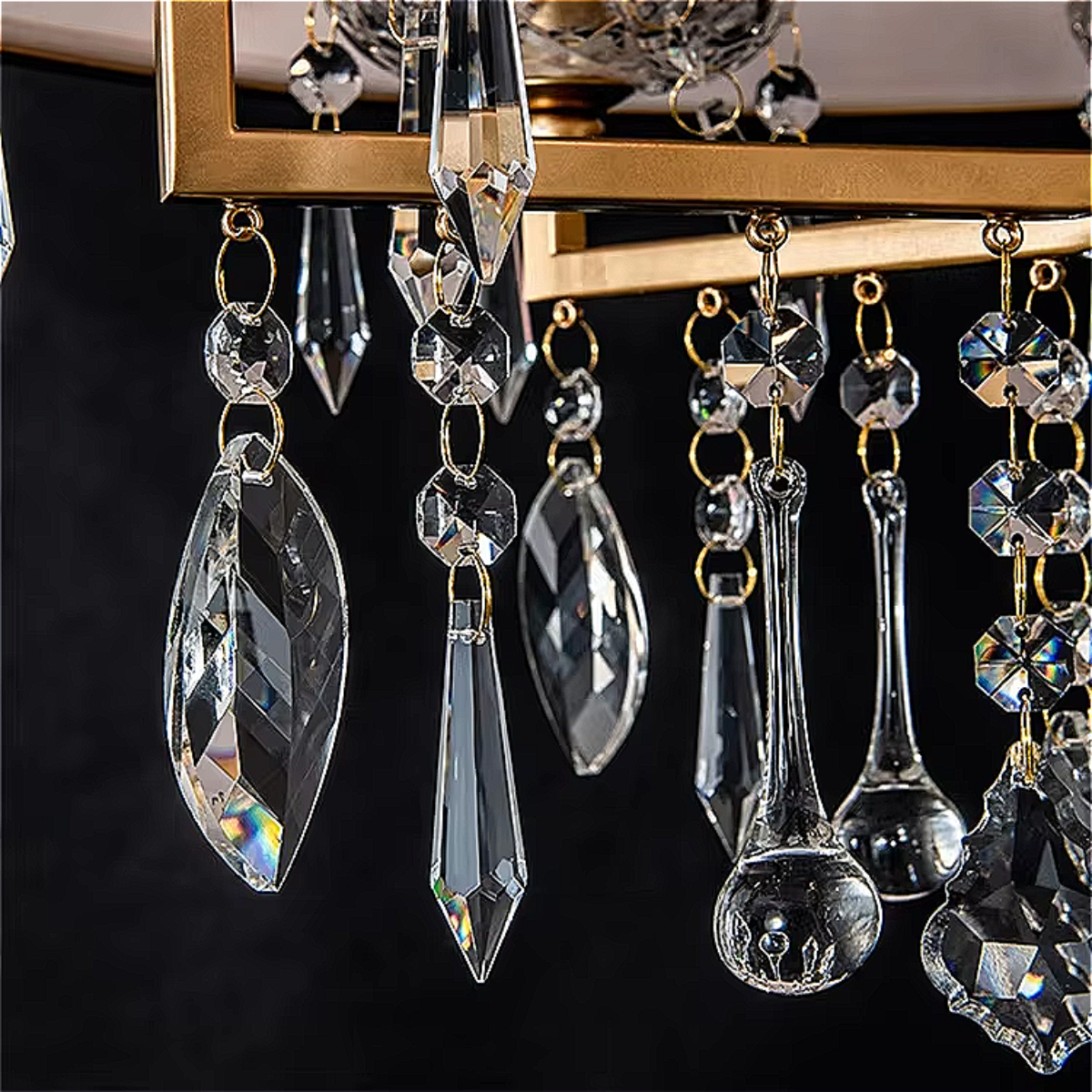 Elegant gold crystal chandelier in drum shade design, contemporary pendant lighting for master bedroom LINKORI SELLOQ