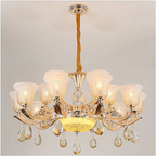 Luxury Vintage Crystal Chandelier – 15-Light Glass Pendant with Etched Shades for Dining Room & Lounge | LINKORI TULLIPH