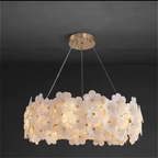 White floral glass chandelier with sculptural petals and soft gold frame – artistic statement pendant for bedroom and dining room | BLOSSORA.S by LINKORI