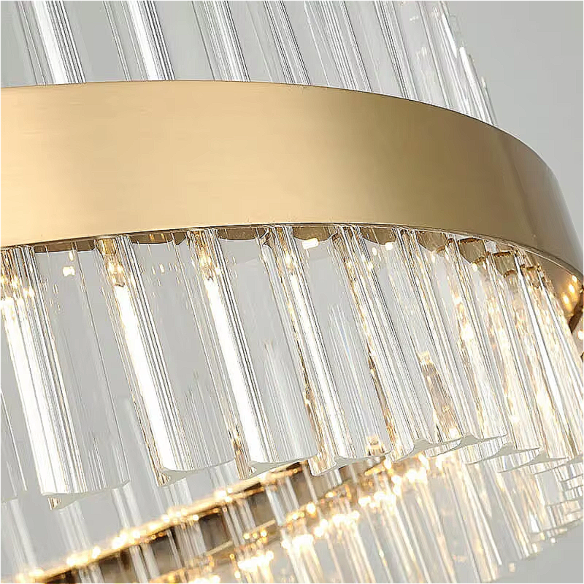 Gold K9 crystal ring chandelier, dimmable LED halo for contemporary dining room — LINKORI DEROLLEN
