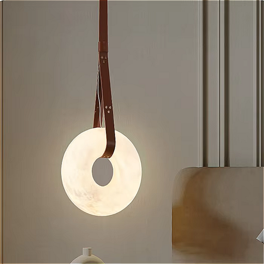 Modern Bedroom Chandelier – Marble Ring Pendant Light Hung Over Bed with Sculptural Presence