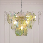 Seafoam Green Murano Glass Chandelier with Iridescent Finish in Layered Disc Design | LINKORI REODIOL Pendant Light