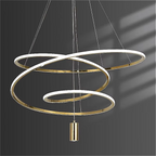 Contemporary interior featuring gold 3-ring LED ring chandelier — clean lines, minimalist design, triple ring pendant lighting for open-plan spaces | LINKORI BLANGCHI