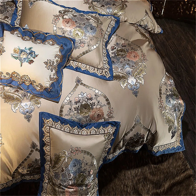 Premium gold baroque medallion satin bedding Egyptian cotton quilted bedspread royal set