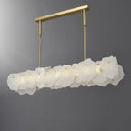 Gold linear chandelier with alabaster shades, architectural profile, 39.4" fixture option, CRI ≥90, dimmable — dining table lighting — LINKORI SQUATRA