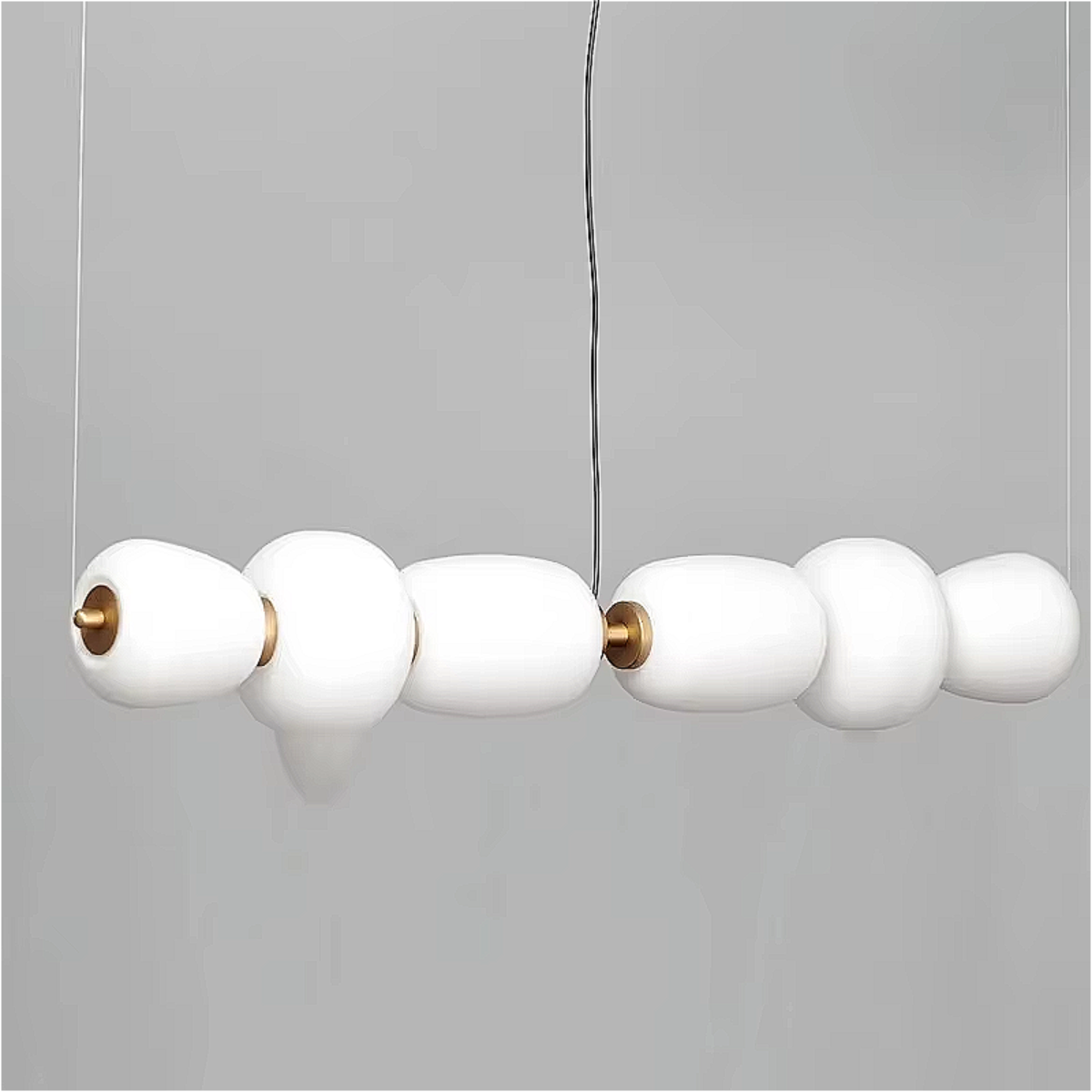 japandi opal glass linear chandelier, sculptural pendant light for living room and open concept interiors