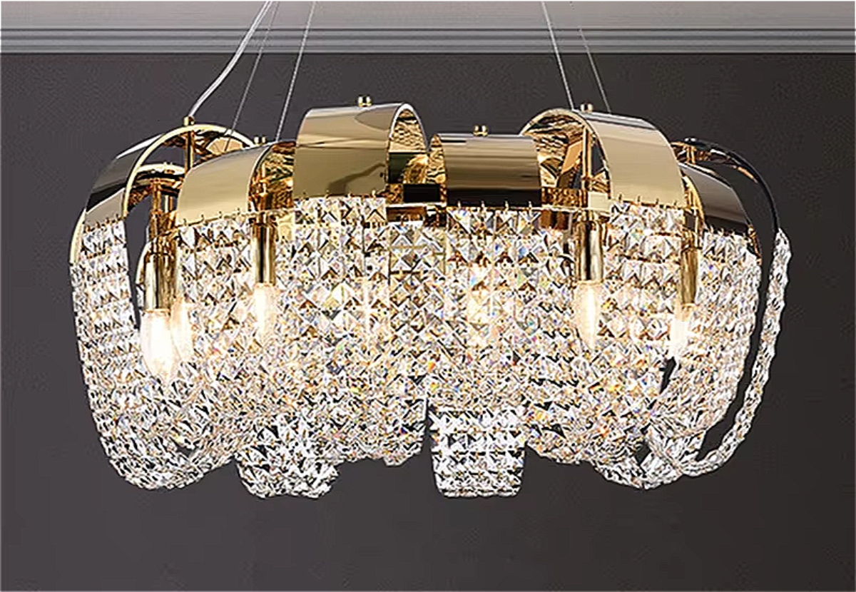 Luxury Sculptural Crystal Chandelier – Gold Halo Pendant Light for Modern Living Room