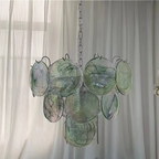 Sky Blue Glass Murano Chandelier Illuminating a White-Curtained Room – Soft Modern Pendant Lighting | LINKORI REODIOL