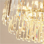 Close-up of three-tier K5 crystal prisms — precision-cut elongated bars with high sparkle for luxury dining room chandelier and modern glamour lighting | LINKORI WAPOLO detail view