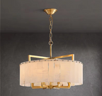 luxury alabaster chandelier with gold frame – sculptural round drum pendant for classic and contemporary spaces
