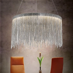 Modern Chain Chandelier – Polished Silver LED Pendant for Dining Room & Boutique Interiors
