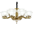 Antique gold chandelier with frosted tulip glass lights — full frontal product view | LINKORI VROLLADO