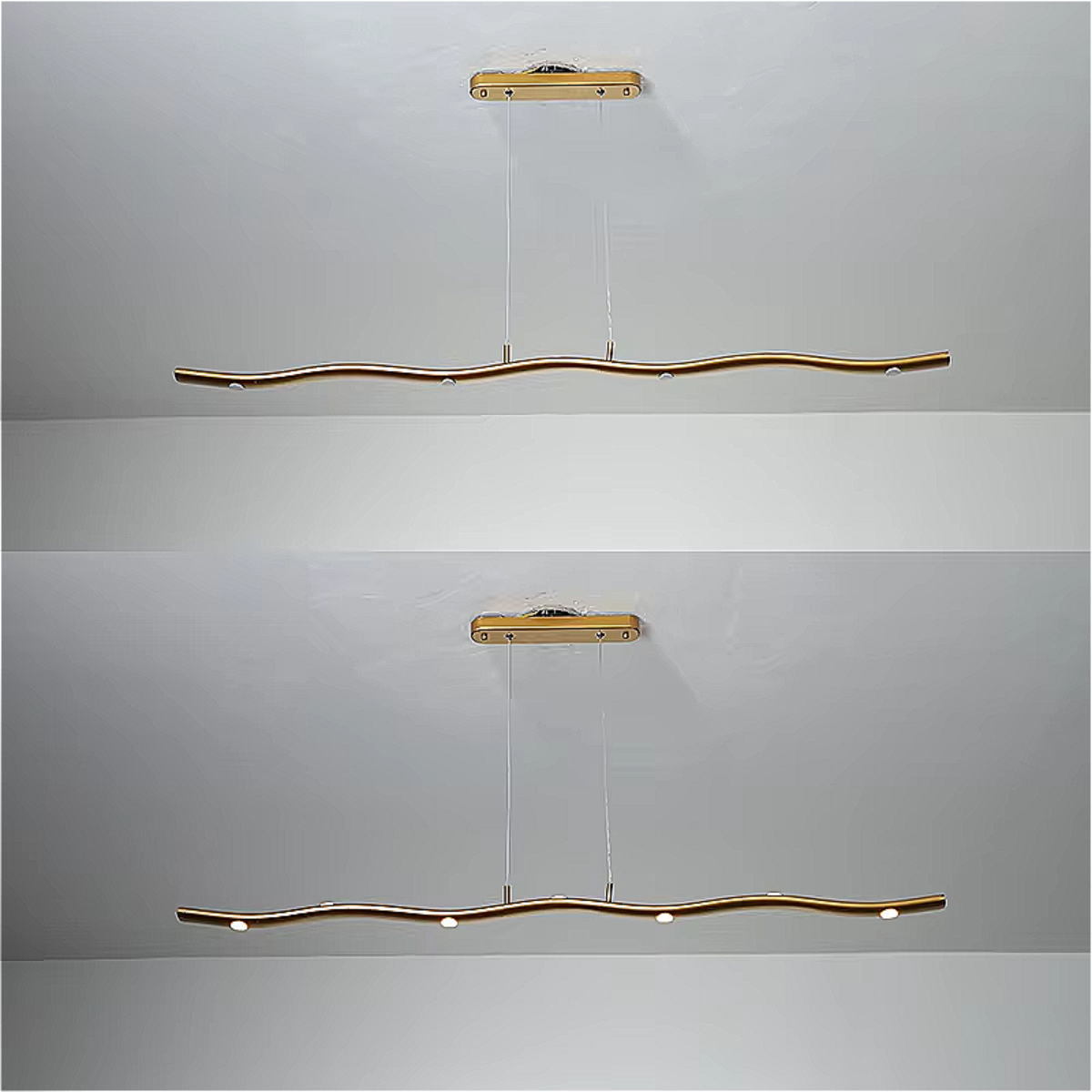 Contemporary dining room wave pendant light over dining table warm LED lighting modern gold chandelier elegant interior design LINKORI STRIQU