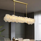 Luxury alabaster stone panel chandelier, sleek gold canopy, adjustable drop, non-glare ambient light — contemporary kitchen island — LINKORI SQUATRA