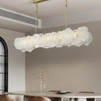 Sculptural alabaster marble-look chandelier, modern gold bar, soft diffused glow, statement lighting — foyer entryway — LINKORI SQUATRA