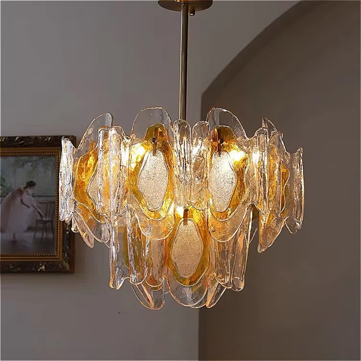 Luxury Murano Glass Chandelier – Amber Vintage Pendant Light for Modern Dining Rooms