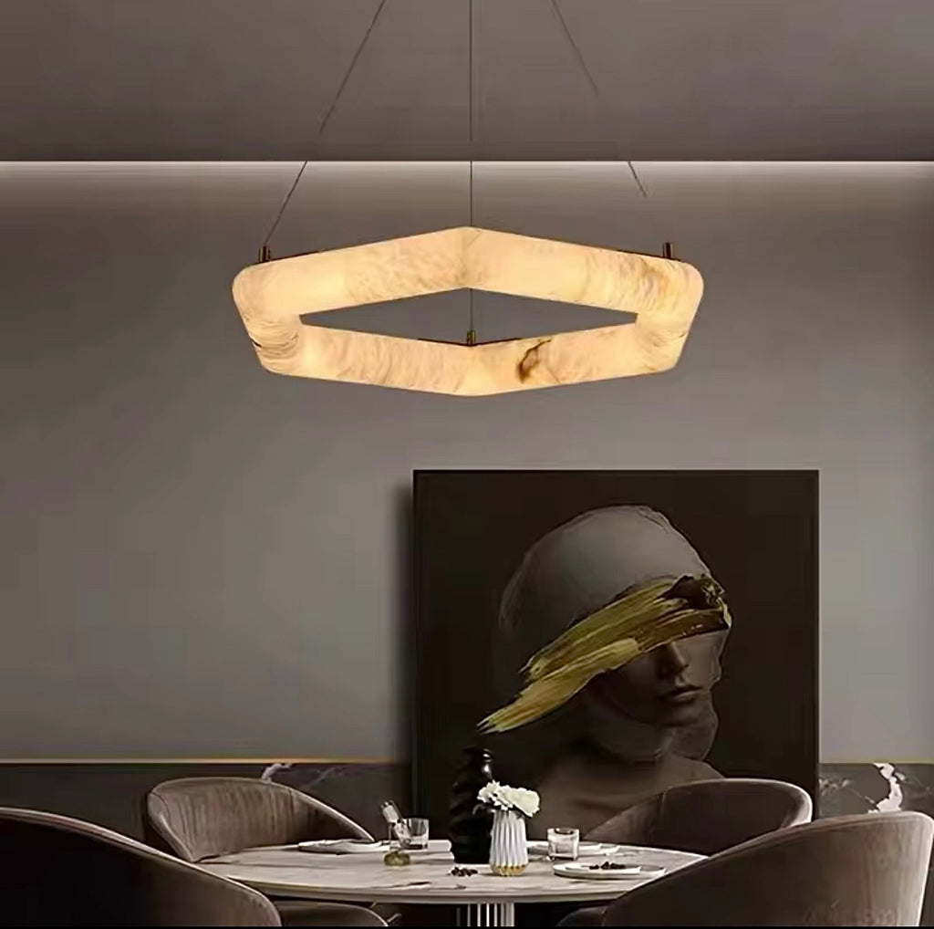 geometric ring chandelier alabaster stone pendant light contemporary dining table lighting LINKORI AURALITH