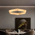 geometric ring chandelier alabaster stone pendant light contemporary dining table lighting LINKORI AURALITH