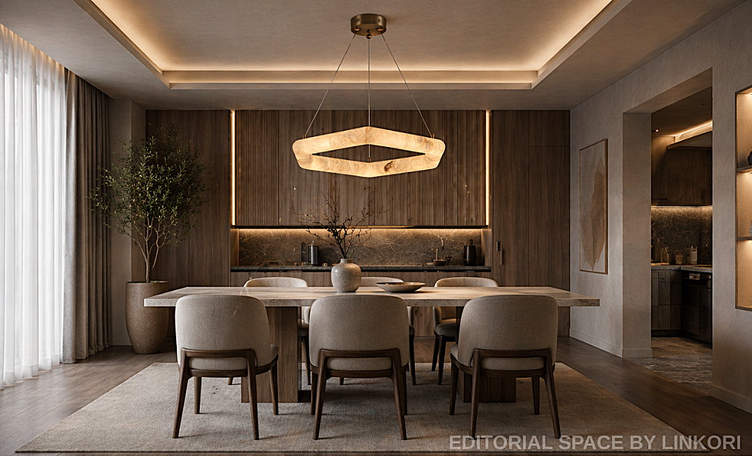 alabaster geometric ring chandelier modern luxury ceiling light warm ambient dining room lighting LINKORI AURALITH