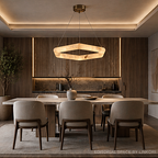 alabaster ring chandelier modern sculptural pendant light warm ambient glow dining room interior LINKORI AURALITH