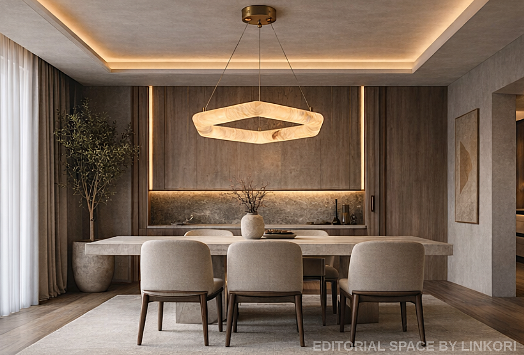 luxury geometric chandelier alabaster pendant light contemporary open space interior lighting LINKORI AURALITH