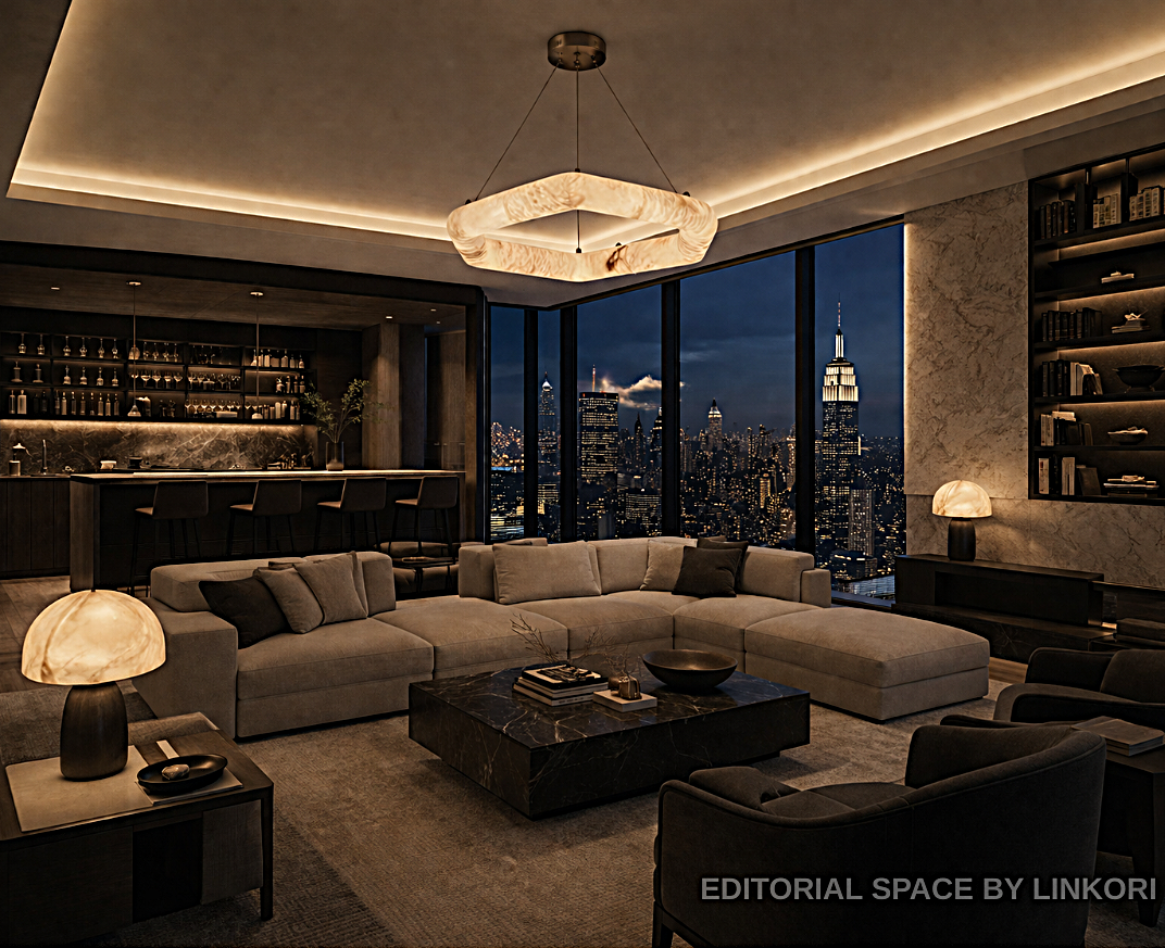 alabaster chandelier - luxury penthouse lighting for modern living room LINKORI AURALITH