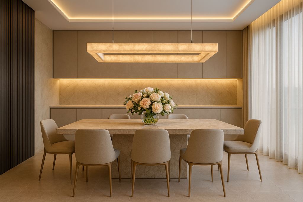 sculptural alabaster pendant chandelier in rectangular form, contemporary statement dining light