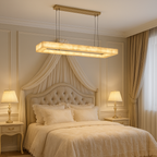 Alabaster rectangular chandelier for neutral interior, quiet luxury interior and modern bedroom