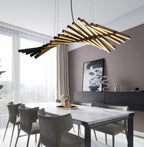 Sculptural LED Chandelier Above Marble Coffee Table in Modern Living Room – LINKORI Black Stick Custom Flex