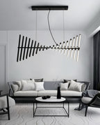Minimal Black Pendant Light in Modern Open Living Space – 20-Light Adjustable Chandelier by LINKORI