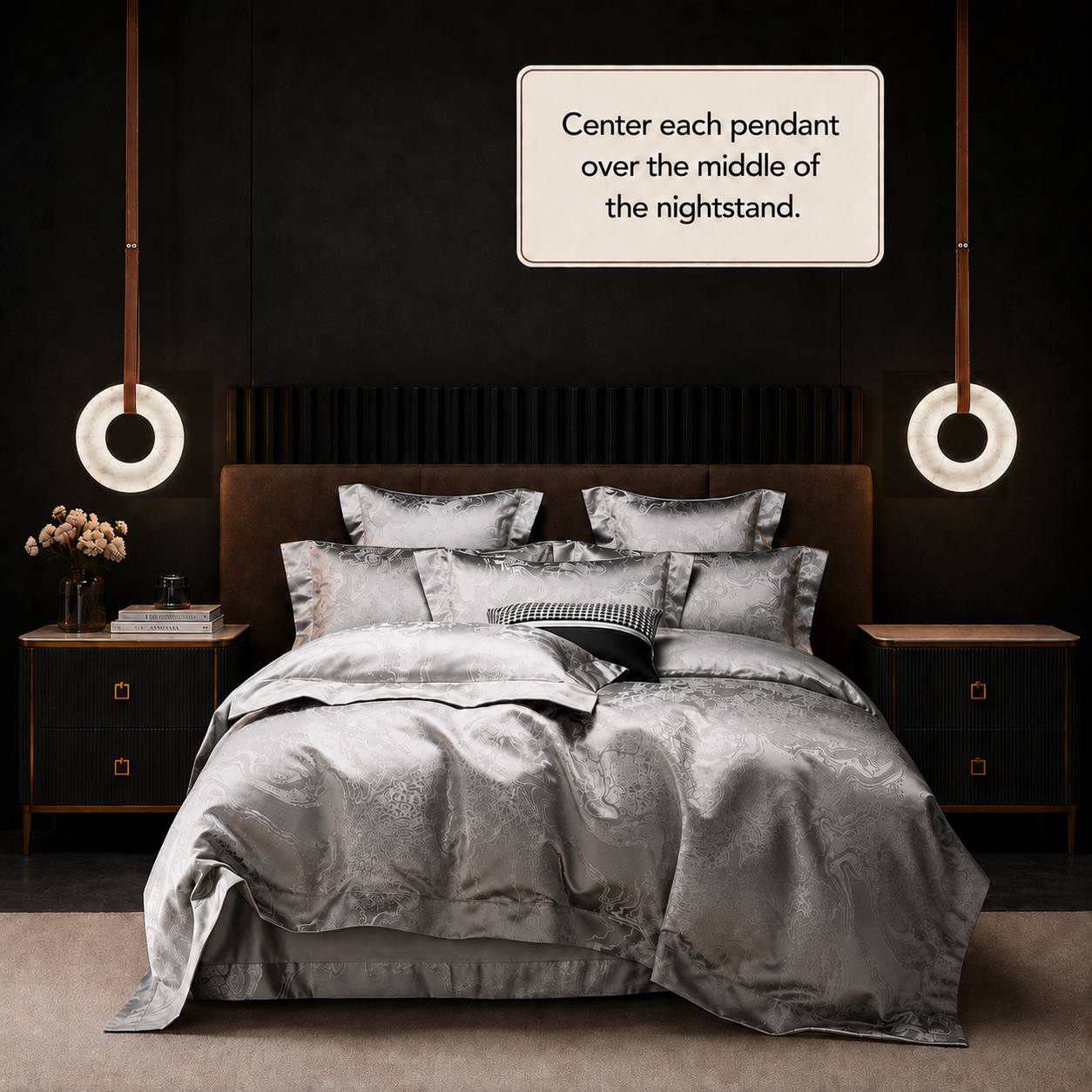 Bedside pendant light hanging height and nightstand placement guide for bedroom lighting - LINKORI