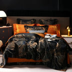 Black jacquard duvet cover set with copper threading luxury bedding