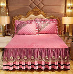 Romantic blush pink velvet bedding set, LINKORI The Velvet quilted fleece with palace elegance