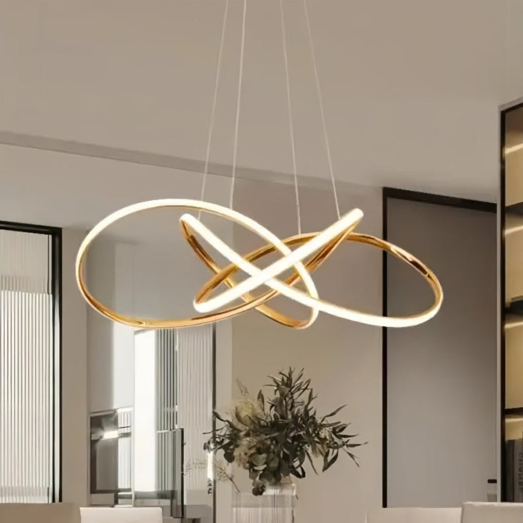 Sculptural Gold LED Chandelier – No Assembly Modern Pendant Light for Dining Room & Entryway | LINKORI CHARLIER INFINITY