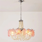 Classic interior with pink glass disc chandelier — pearl-beaded Hollywood Regency pendant, traditional décor, dining room chandelier / foyer lighting | LINKORI PALACE classic view