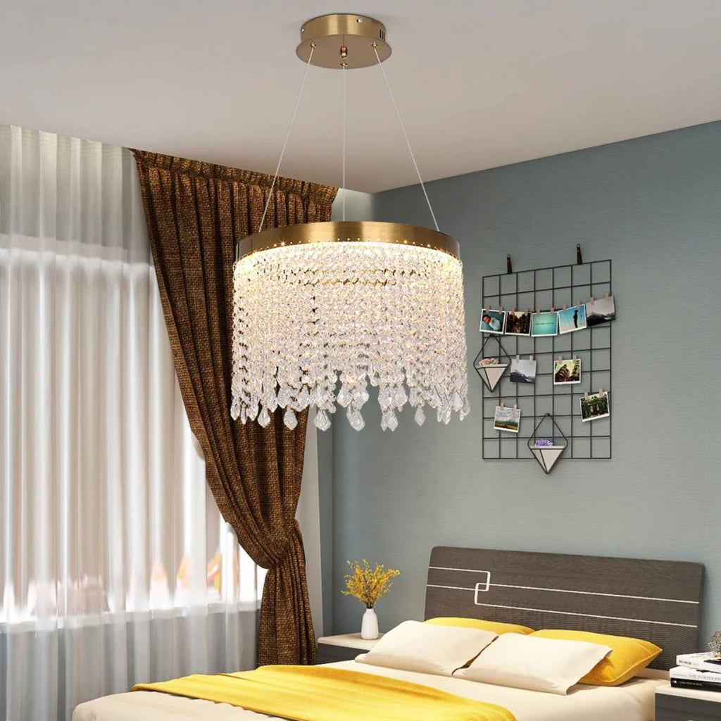 Luxury Crystal Tassel Chandelier – Gold Contemporary Pendant Light for Modern Bedroom