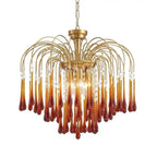 vintage amber glass chandelier with raindrop design, luxury gold statement pendant for contemporary dining room 