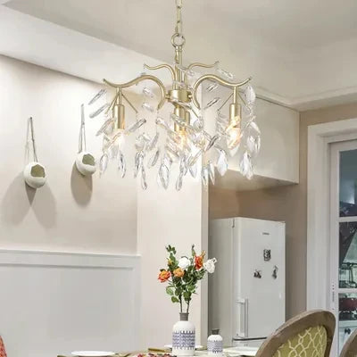 Luxury Gold Crystal Chandelier – Artistic Leaf Pendant Light for Modern Dining Room & Foyer 