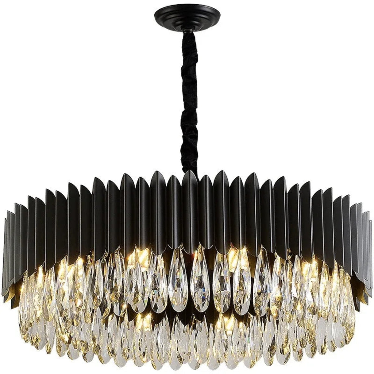 Luxury Crystal Black Chandelier – 16-light round design with crystal and matte black finish